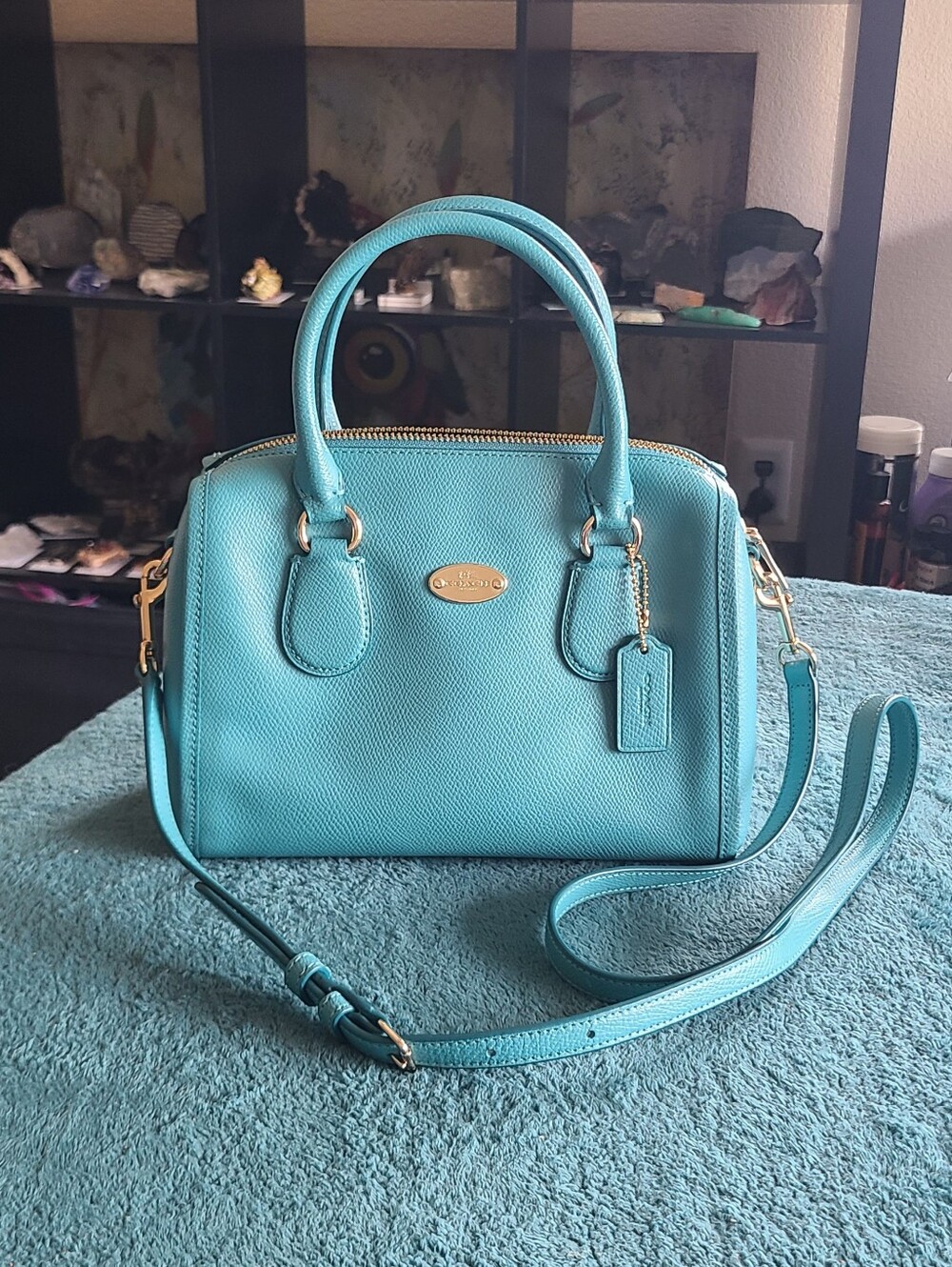 Coach Teal Leather Mini Bennett Satchel with Crossbody Strap